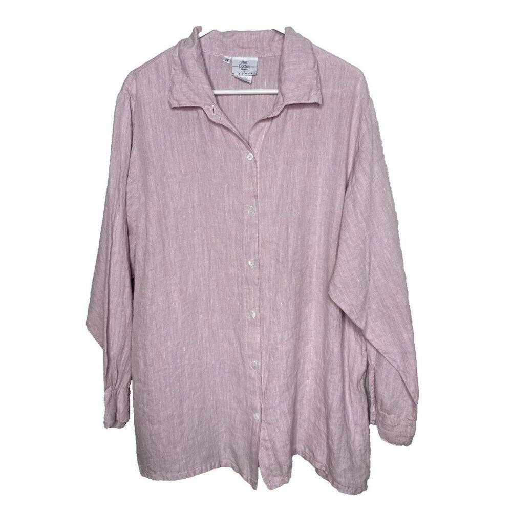 Hot Cotton Marc Ware 1X 100% Linen Shirt Top Light Pink Button Front Lagenlook
